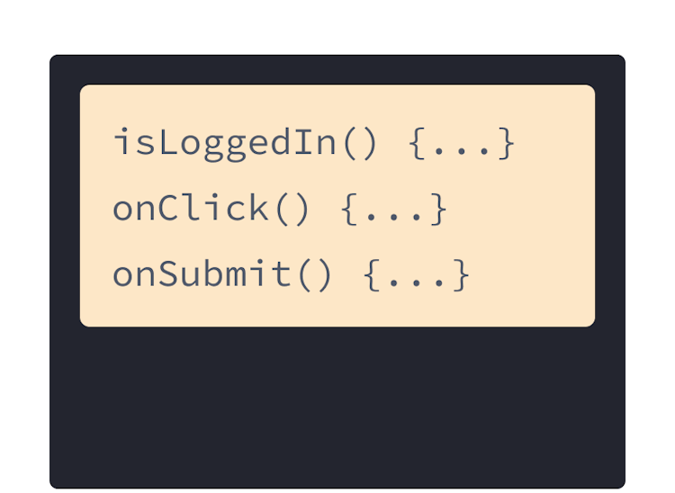 ثلاثة معالجي JavaScript بخلفية صفراء: onSubmit، onLogin، و onClick.