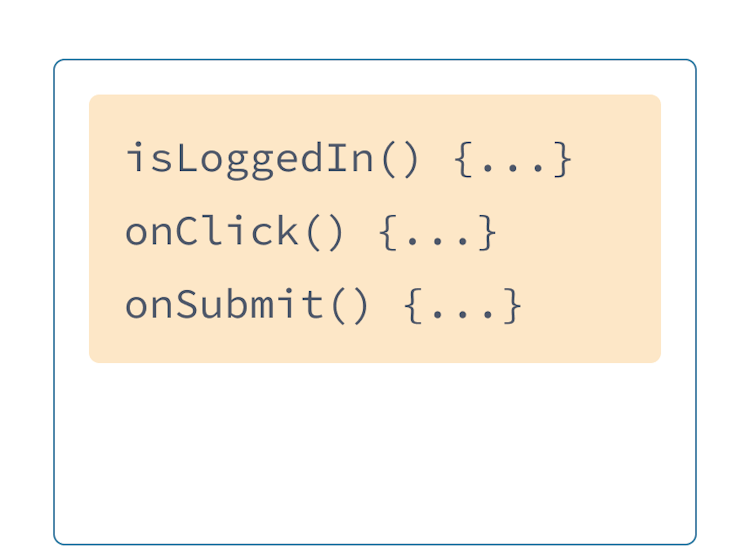 ثلاثة معالجي JavaScript بخلفية صفراء: onSubmit، onLogin، و onClick.